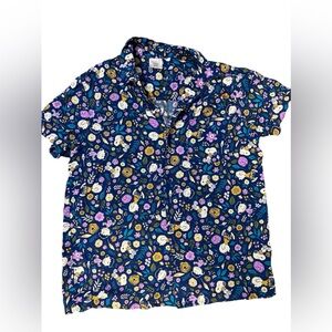Peanuts Snoopy Floral Aloha Camp Hawaiian Blue Shirt Men’s L Short Sleeve Rayon